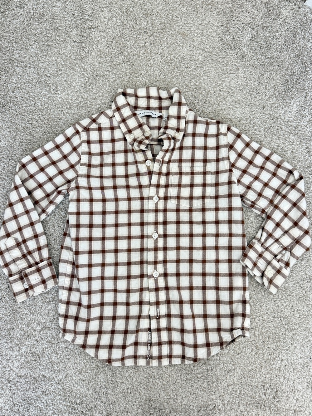 Janie & Jack Classic Brown & White Plaid Button-Up Shirt - Toddler 4T